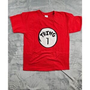 Dr. Seuss Thing 1  T-Shirt New Kids Size Youth Large Red Gildan Tag Heavy Cotton